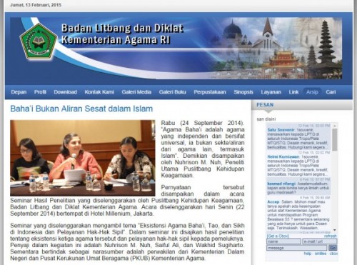 balitbang depag: Baha'i bukan aliran sesat dalam Islam